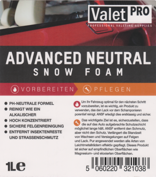 ValetPRO Advanced Neutral Snow Foam 1 Liter vorne