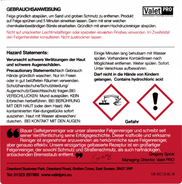 ValetPRO Blue Gel Wheel Cleaner Felgenreiniger 1 Liter 2