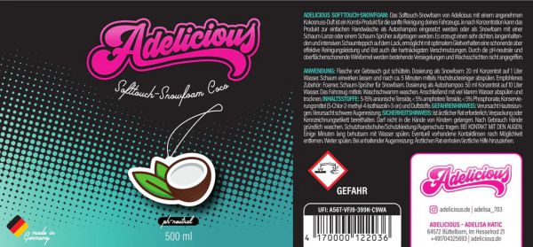 Adelicious Softtouch-Snowfoam Coco | 500ml, ph-neutral, türkis