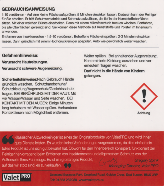 ValetPRO Classic All Purpose Cleaner 5 Liter hinten