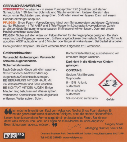 ValetPRO Advanced Neutral Snow Foam 5 Liter vorne